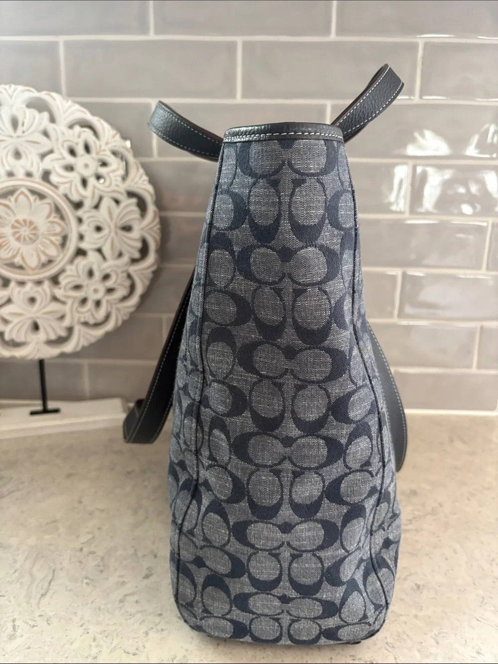 Coach Hudson Double Handle Tote Chambray Denim Leather Tote CH827